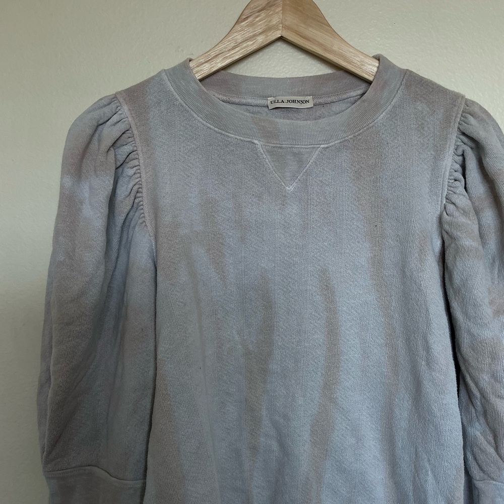 Ulla Johnson 100% cotton Gray Crew Neck Sweater puff shoulder tie dye xl